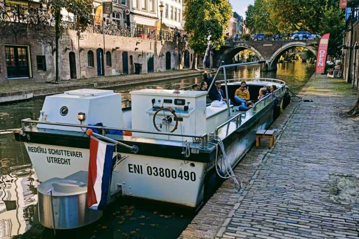 a boat parked on the side of a building
