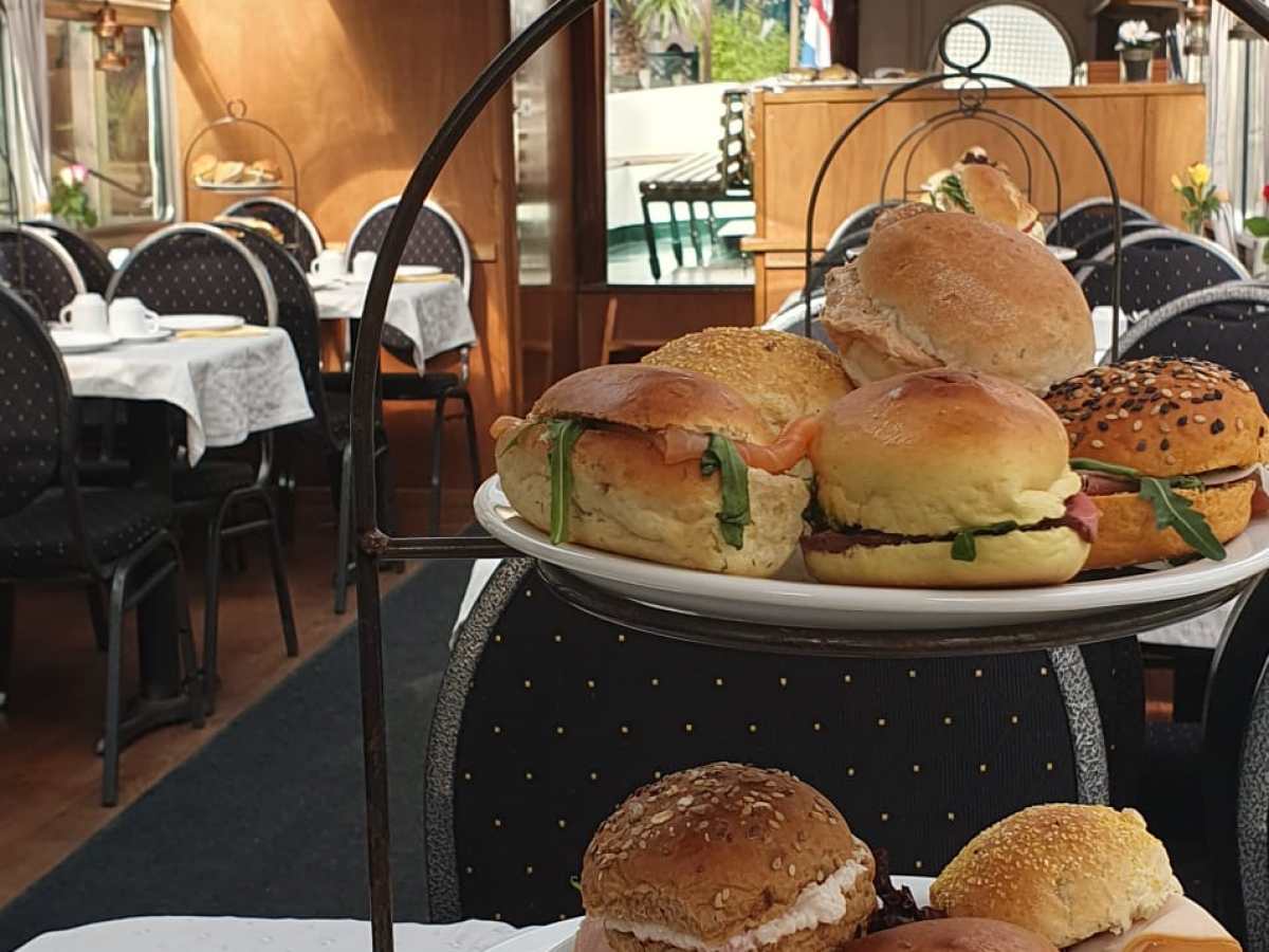 a table topped with plates of food on a plate