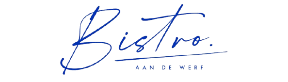 Blue cursive text 'Bistro' with 'AAN DE WERF' below on transparent background.