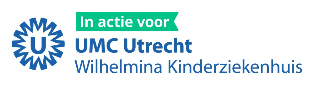 Logo of UMC Utrecht Wilhelmina Kinderziekenhuis with green tag.