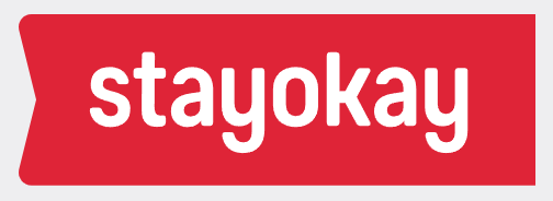 Red banner with white text 'stayokay'