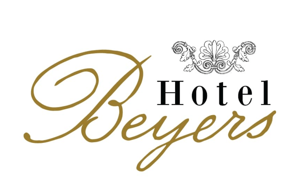 Stylish logo for Hotel Beyers with decorative script and floral motif.