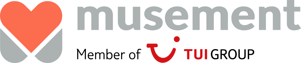 Musement logo with red heart and TUI GROUP mention underneath.