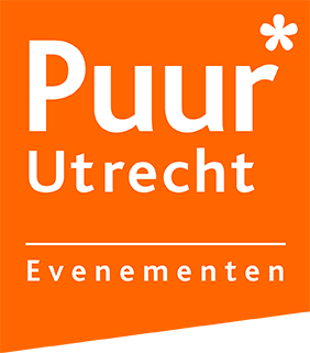 Orange logo with text: Puur Utrecht Evenementen.
